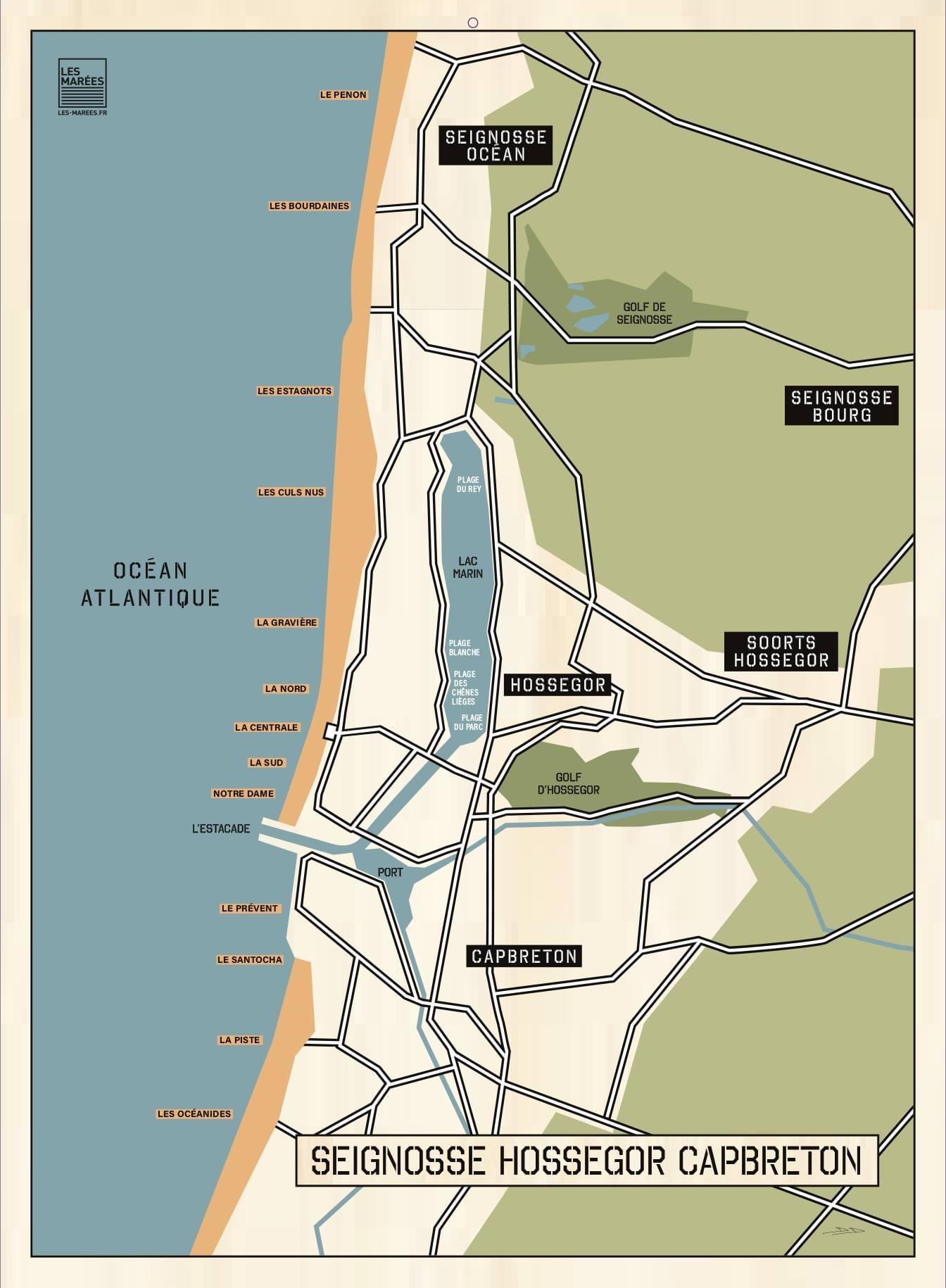 Carte des plages autour de Soors-Hossegor